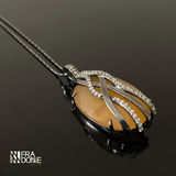 Colar com Pingente de Quartzo Laranja, Banho a Ródio Negro