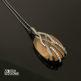 Colar com Pingente de Quartzo Laranja, Banho a Ródio Negro