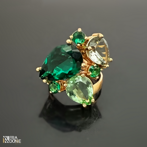 Anel com Cristais Colors, Banho a Ouro 18k