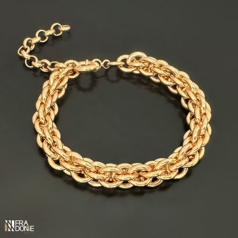 Pulseira com elos entrelaçados, banho a ouro 18k