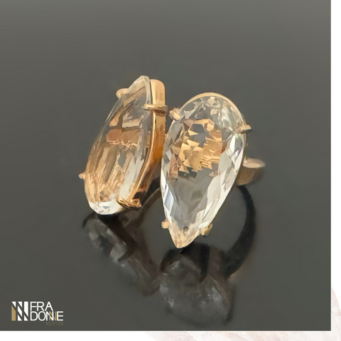 Anel Orgânico, Cristal Incolor, Banho a Ouro 18k