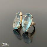 Anel Orgânico, Cristal Azul Celeste, Banho a Ouro 18k