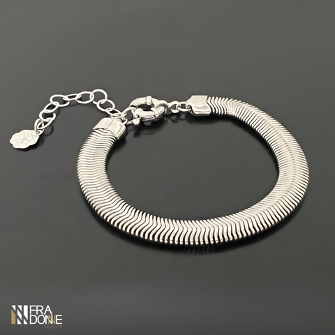 Pulseira com Malha Snake e Extensor, Banho a Ródio Branco