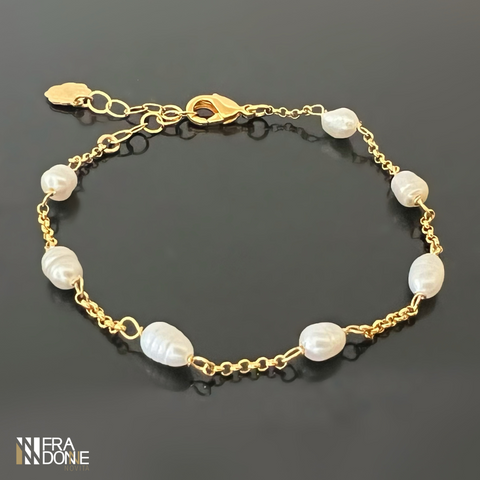 Pulseira com Pérolas de Água Doce, Banhada a Ouro 18k