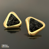 Brincos Geometrico com Pedras Naturais, Turmalina, Banho a Ouro 18k