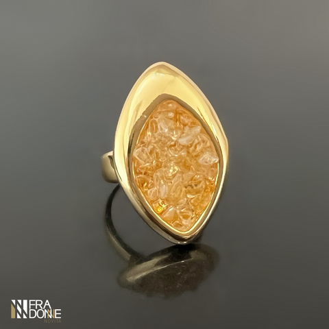 Anel com Pedras Naturais Fragmentado, Banho a Ouro 18k