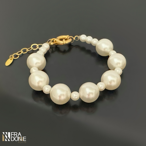 Pulseira com Pérolas Shell, com extensor banhado a ouro 18k