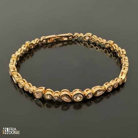 Pulseira modelo riveira, com zircônias, banhada a ouro 18k