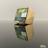 Anel mosaico abalone, banho a ouro 18k