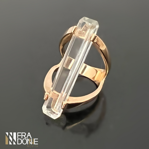 Anel Barre, com cristal incolor, banho a ouro 18k