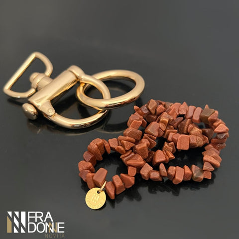 Kit para lenço, mosquetão, anel e colar com pedras naturais Gold Stone
