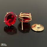 Brincos de cristais P, em tom rubí, formato oval, banho a ouro 18k