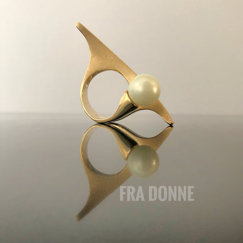 Anel Filete com Pérola Shell, Banho a Ouro 18k