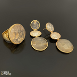 Anel com pedra natural, rutilo facetado, banho a ouro 18k