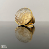 Anel com pedra natural, rutilo facetado, banho a ouro 18k