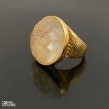 Anel com pedra natural, rutilo facetado, banho a ouro 18k
