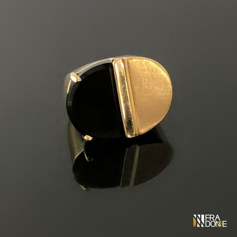 Anel Nerone, com Cristal Negro, Banho a Ouro 18k