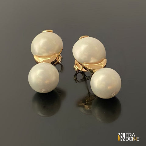 Brincos Coppia com Pérolas Shell, Banho a Ouro 18k