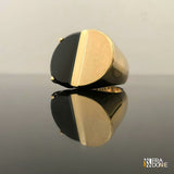 Anel Nerone, com cristal negro, banho a ouro 18k